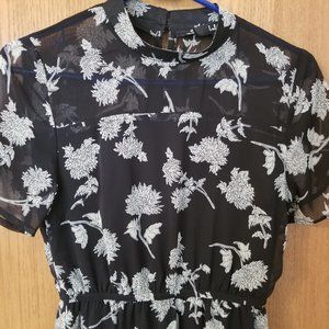 Lulus Black White Floral Print Midi Dress